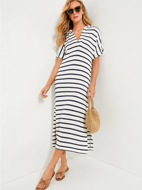 Pomander Place Dresses & Skirts - Pomander Place White and Navy Striped Maxi Dress